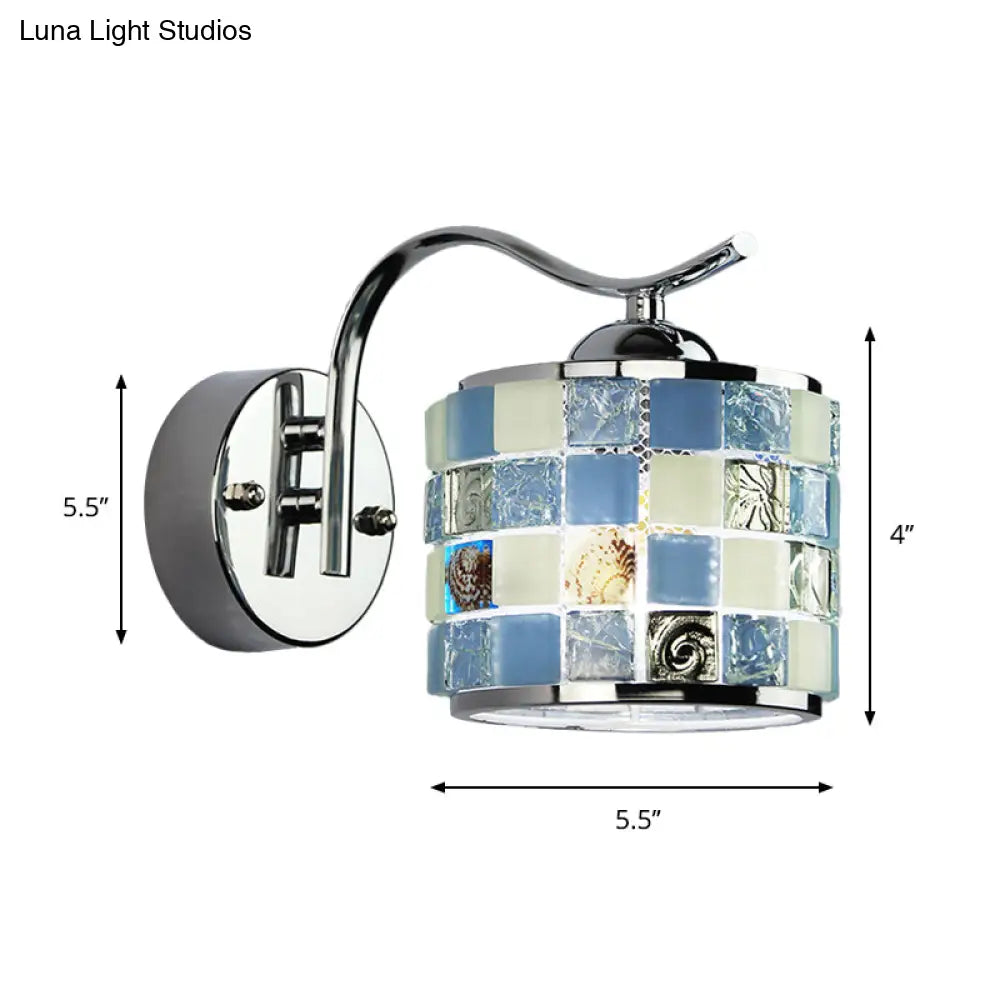 Tiffany Mosaic Glass Cylinder Wall Light In Blue For Hallway