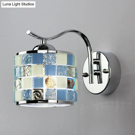 Tiffany Mosaic Glass Cylinder Wall Light In Blue For Hallway