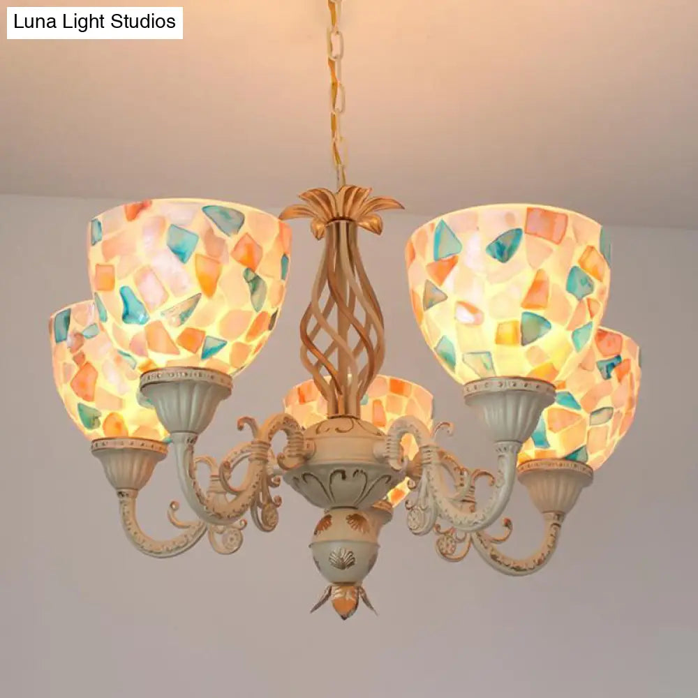 Tiffany Mosaic Shell Chandelier: 3/5 Lights White Suspension Pendant For Bedroom 5 / Up