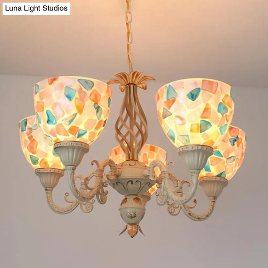 Tiffany Mosaic Shell Chandelier: 3/5 Lights White Suspension Pendant For Bedroom 5 / Up