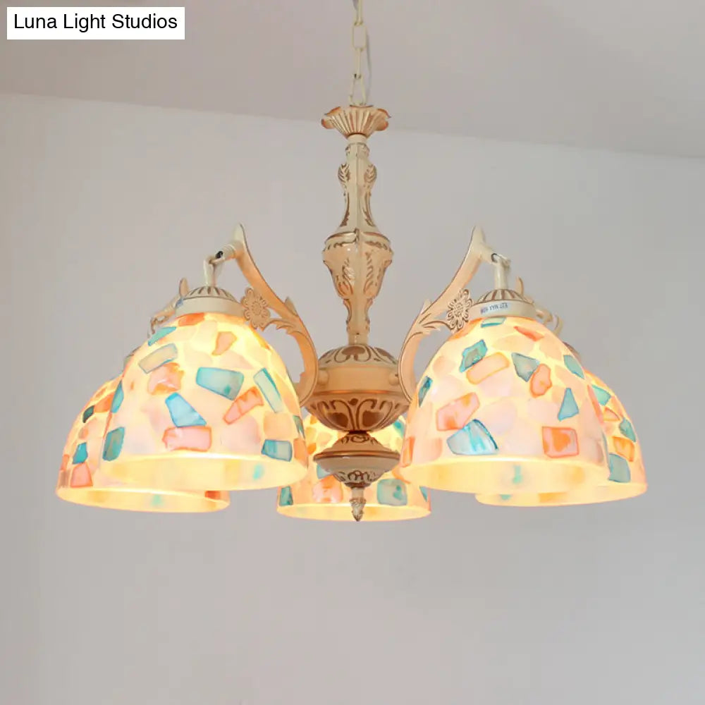 Tiffany Mosaic Shell Chandelier: 3/5 Lights White Suspension Pendant For Bedroom