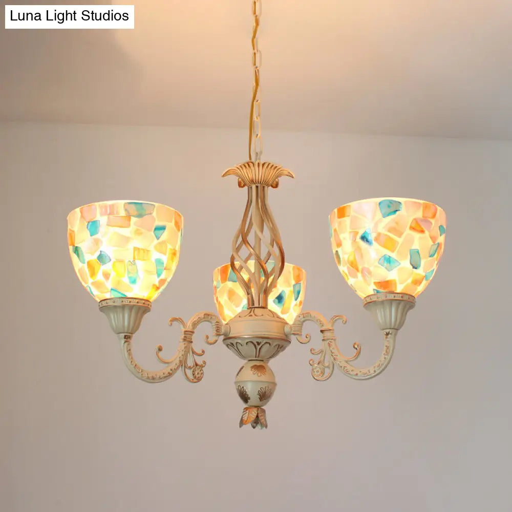 Tiffany Mosaic Shell Chandelier: 3/5 Lights White Suspension Pendant For Bedroom 3 / Up