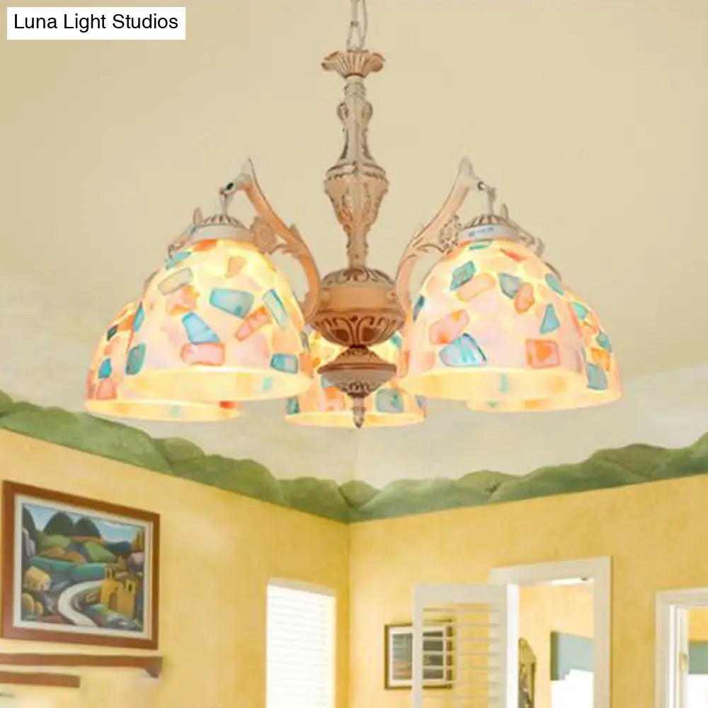 Tiffany Mosaic Shell Chandelier: 3/5 Lights White Suspension Pendant For Bedroom 5 / Down