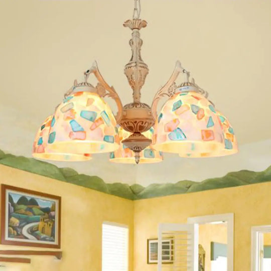 Tiffany Mosaic Shell Chandelier Ceiling Pendant - White 3/5 Lights Bedroom Decor 5 / Down