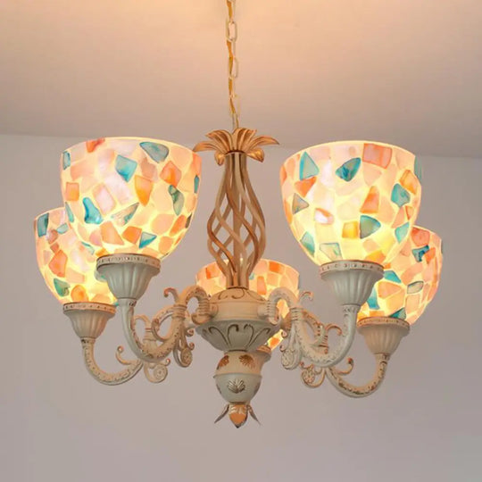 Tiffany Mosaic Shell Chandelier Ceiling Pendant - White 3/5 Lights Bedroom Decor 5 / Up