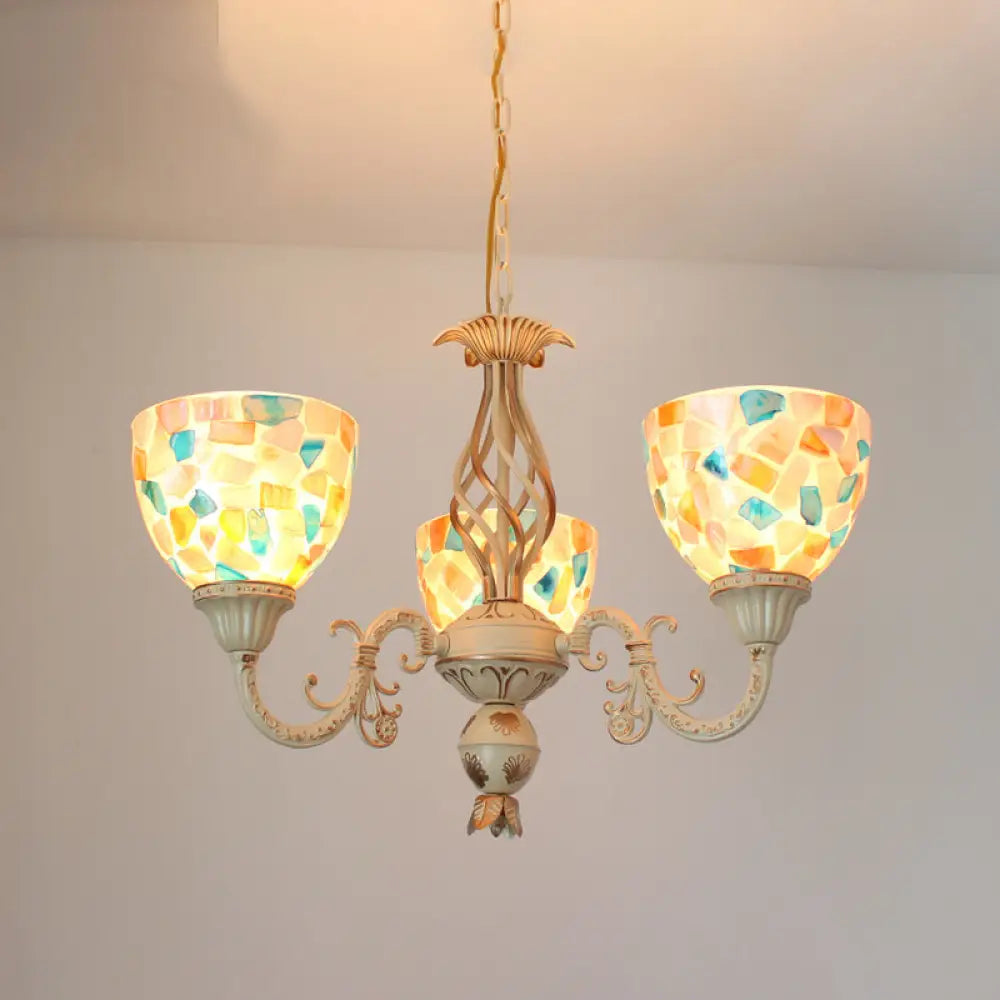 Tiffany Mosaic Shell Chandelier Ceiling Pendant - White 3/5 Lights Bedroom Decor 3 / Up