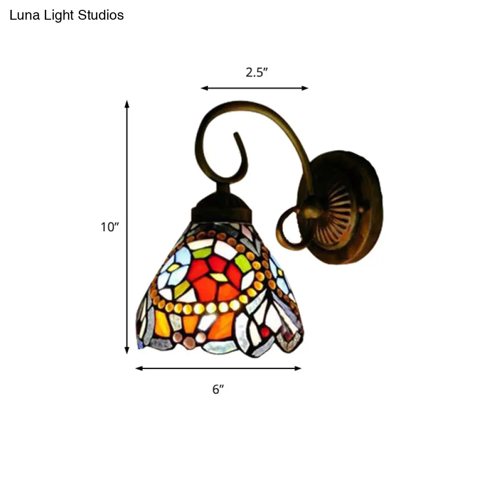 Tiffany Multicolor Stained Glass Flower Wall Sconce Light Fixture - Rustic 1-Head Design