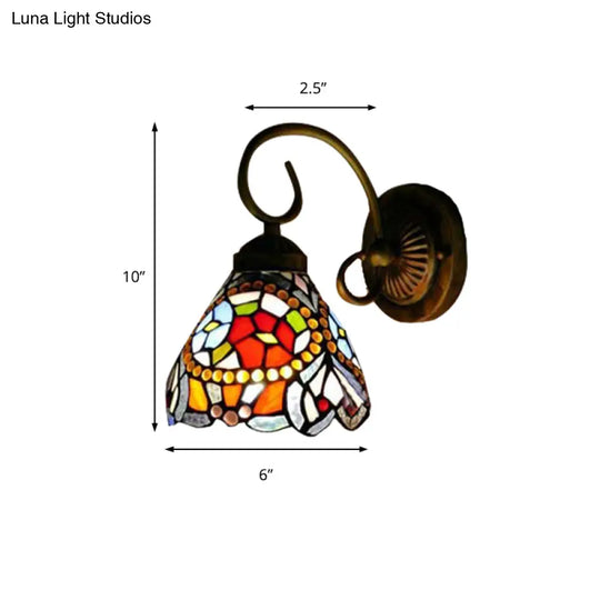 Tiffany Multicolor Stained Glass Flower Wall Sconce Light Fixture - Rustic 1-Head Design