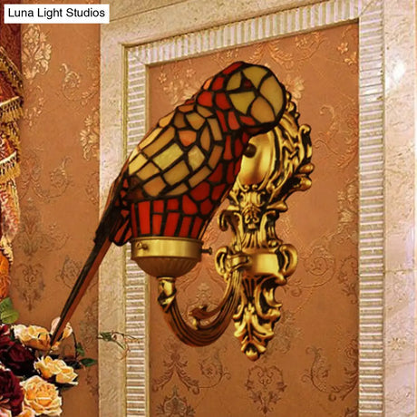 Tiffany Parrot Wall Sconce With Stained Glass And Gold Finish