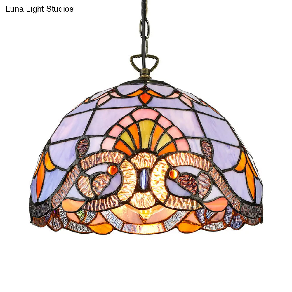 Tiffany Pendant Lighting For Kitchen Island - Sky Blue/Dark Blue Stained Glass Floral Ceiling