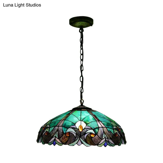 Tiffany Pendant Stained Glass Hanging Light - 18 Wide Adjustable Chains Ideal For Living Room