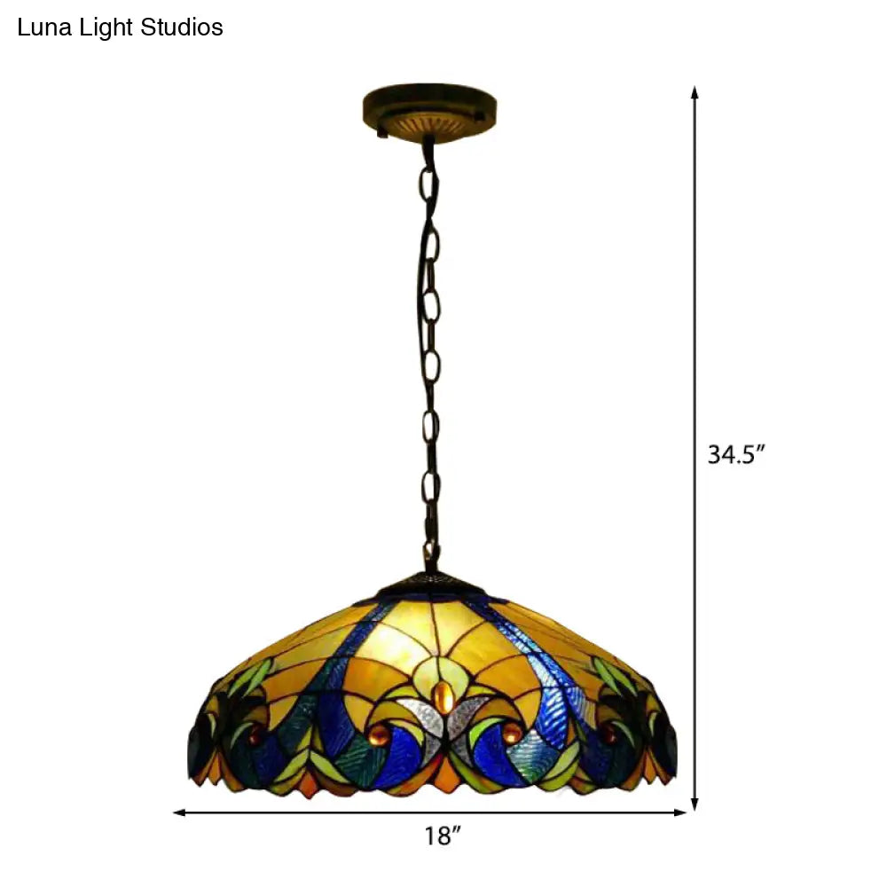 Tiffany Pendant Stained Glass Hanging Light - 18 Wide Adjustable Chains Ideal For Living Room