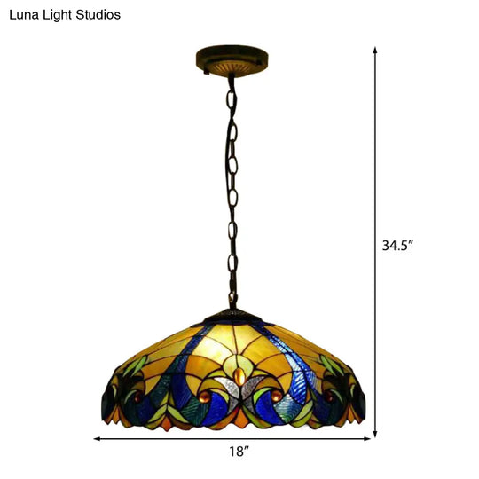 Tiffany Pendant Stained Glass Hanging Light - 18 Wide Adjustable Chains Ideal For Living Room