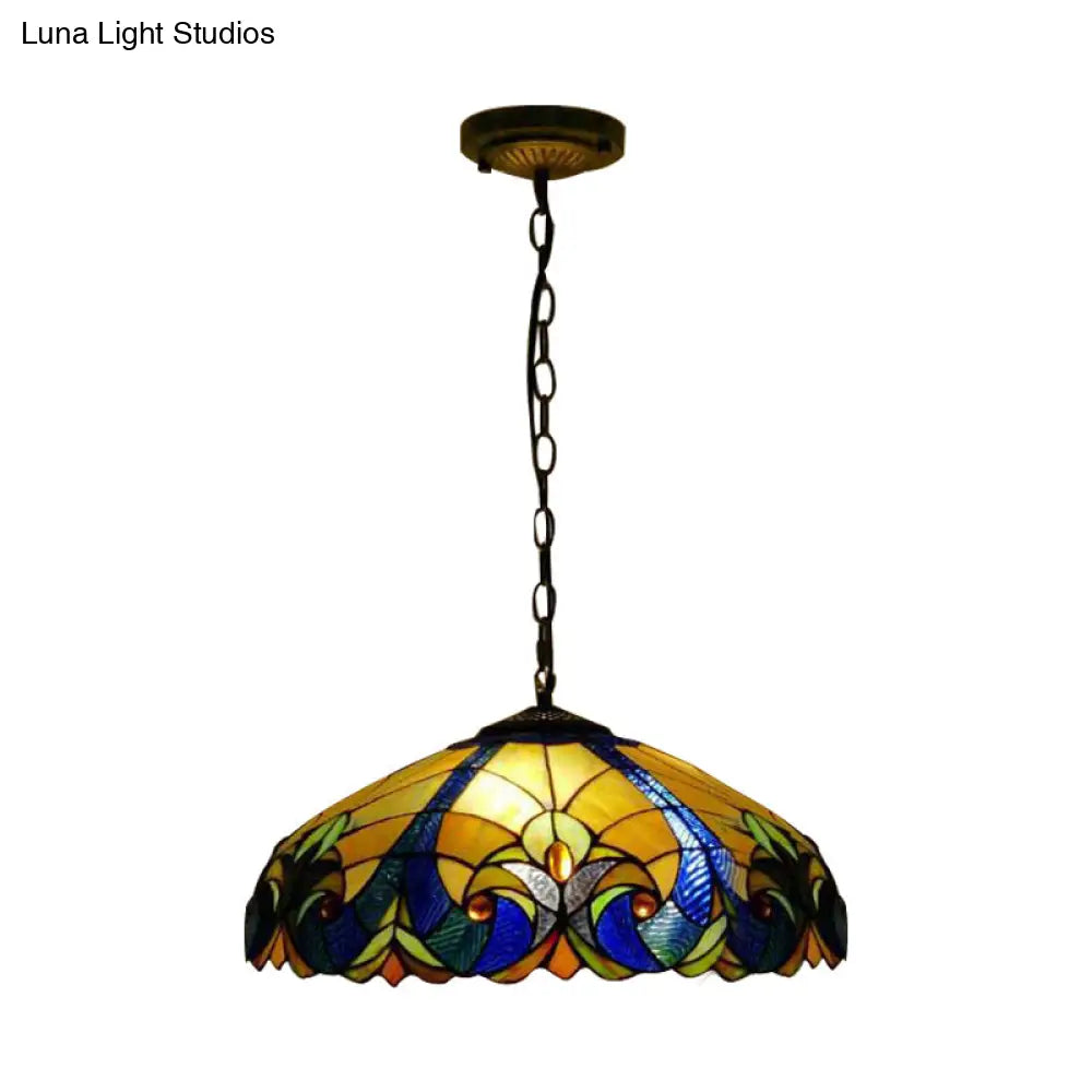 Tiffany Pendant Stained Glass Hanging Light - 18 Wide Adjustable Chains Ideal For Living Room