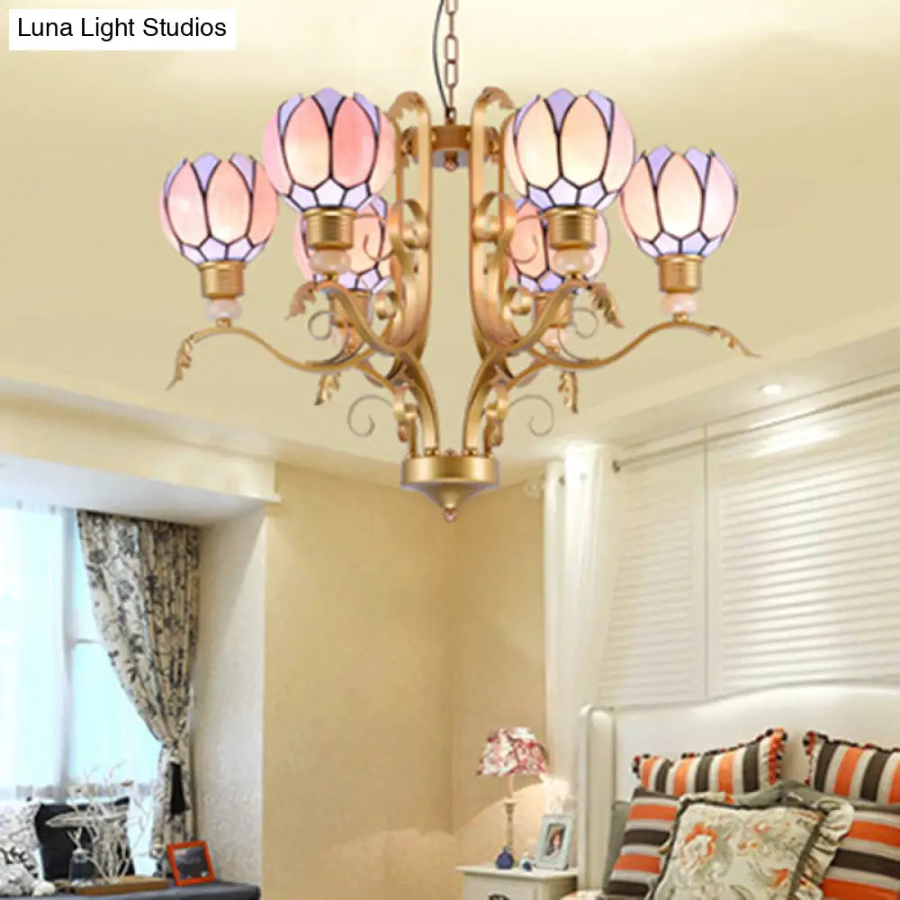 Tiffany Pink Glass Blossom Chandelier - 3/5/6 Lights For Living Room Brass Hanging Lamp Kit