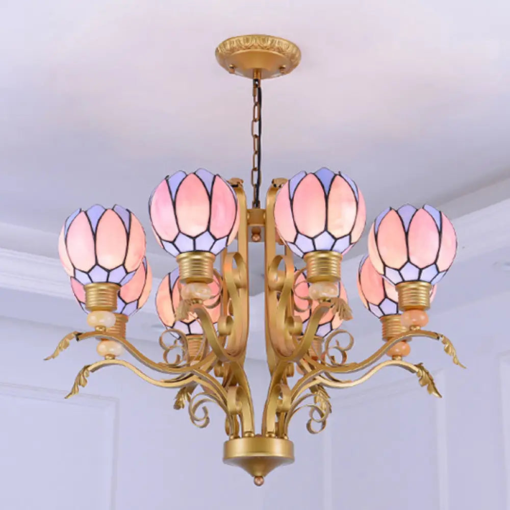 Tiffany Pink Glass Blossom Chandelier - 3/5/6 Lights For Living Room Brass Hanging Lamp Kit 8 /