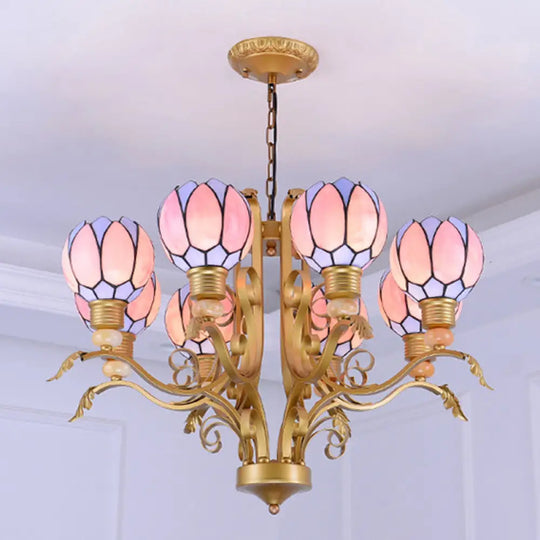 Tiffany Pink Glass Blossom Chandelier - 3/5/6 Lights For Living Room Brass Hanging Lamp Kit 8 /