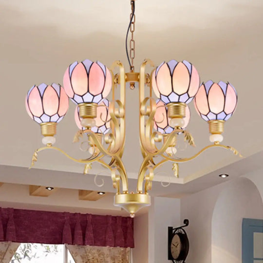 Tiffany Pink Glass Blossom Chandelier - 3/5/6 Lights For Living Room Brass Hanging Lamp Kit 6 /