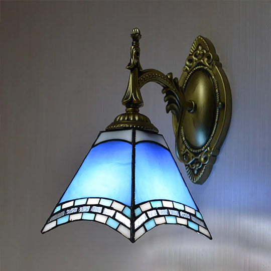 Tiffany Pyramid Stained Glass Sconce Lamp - Green/Blue/Yellow Blue