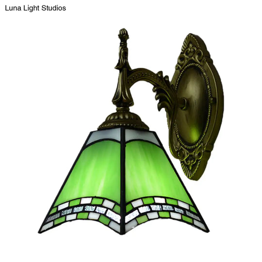 Tiffany Pyramid Stained Glass Sconce Lamp - Green/Blue/Yellow