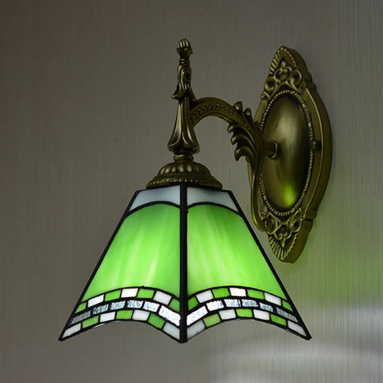 Tiffany Pyramid Stained Glass Sconce Lamp - Green/Blue/Yellow Green