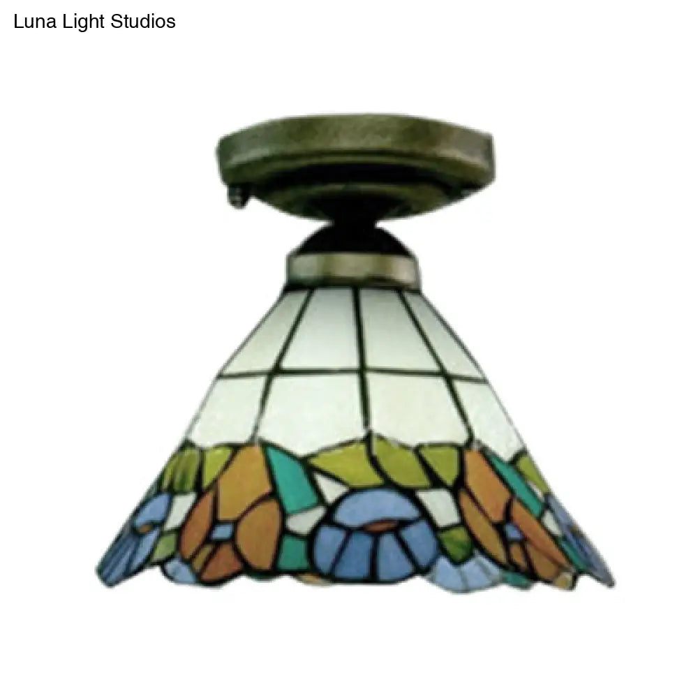 Tiffany Retro Loft Ceiling Light With Stained Glass Shade For Bedroom