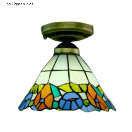 Retro Tiffany Loft Ceiling Light - Stained Glass Lamp For Bedroom Antique Bronze