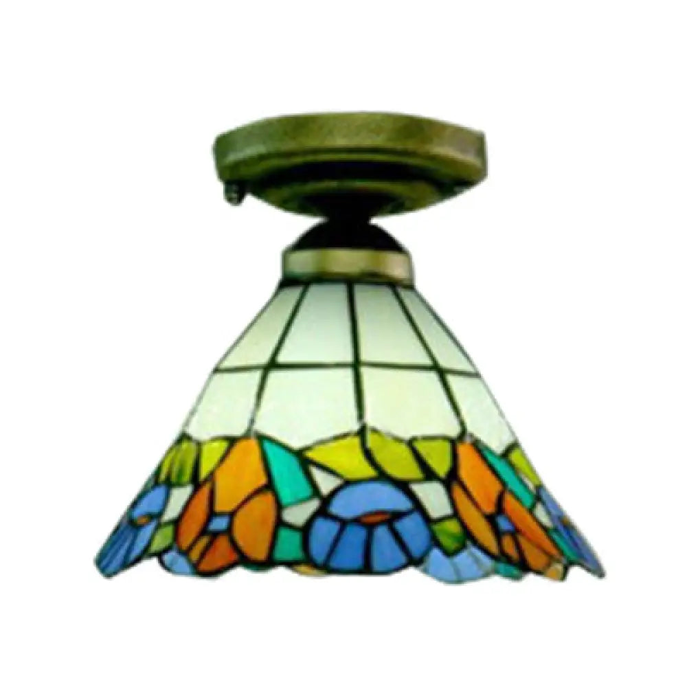 Tiffany Retro Loft Ceiling Light With Stained Glass Shade For Bedroom Antique Bronze