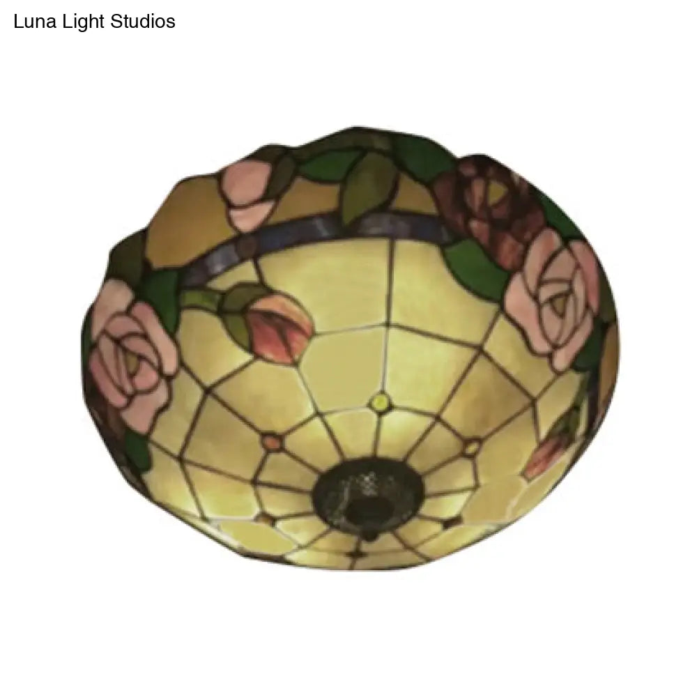 Tiffany Rose Edge Stained Glass Ceiling Lamp For Dining Room