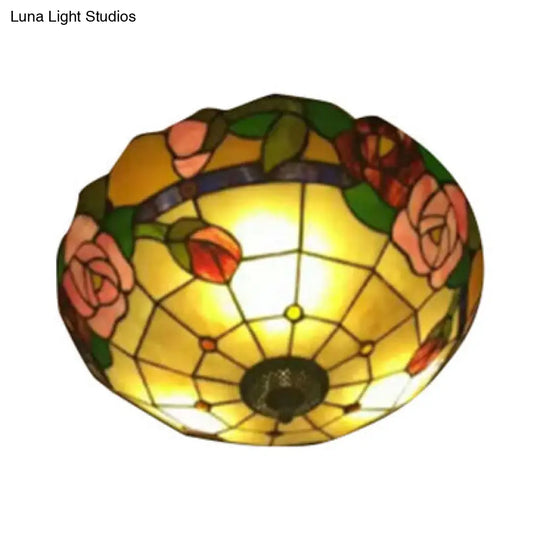 Tiffany Rose Edge Stained Glass Ceiling Lamp For Dining Room Beige