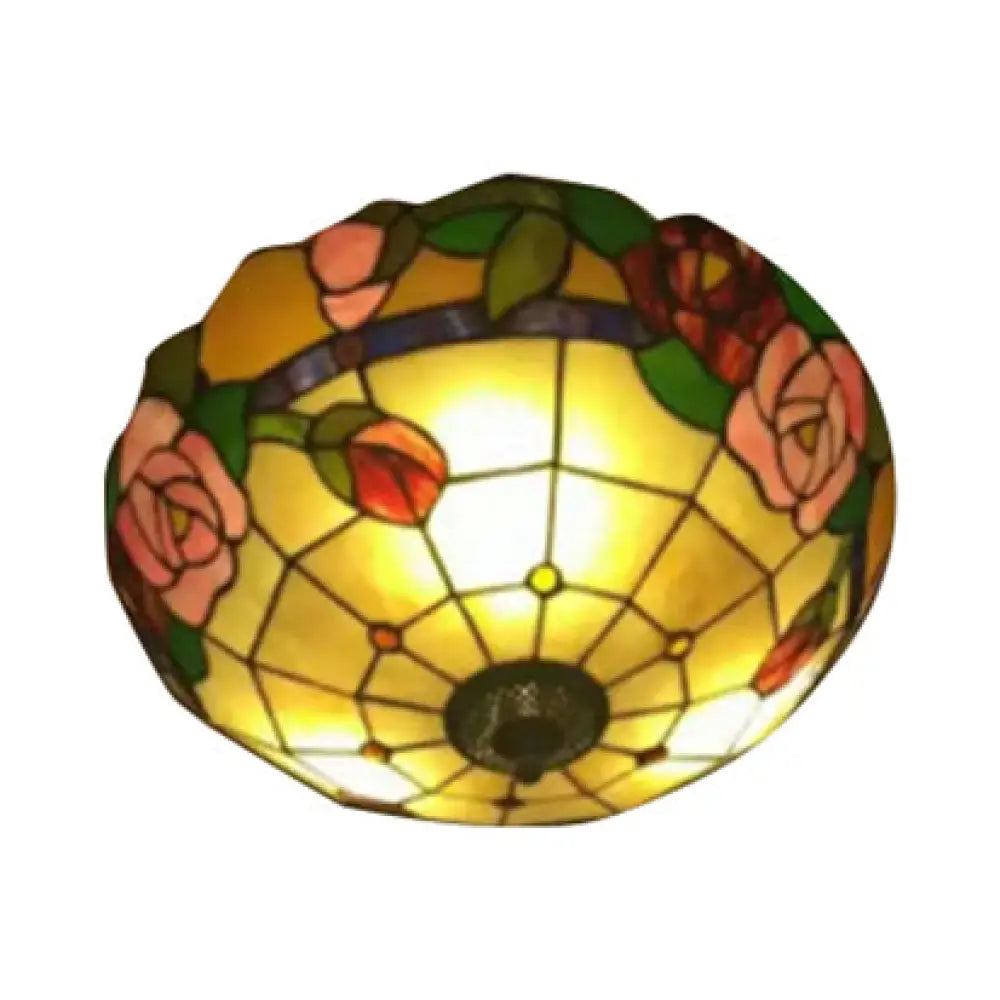 Tiffany Rose Edge Stained Glass Ceiling Lamp For Dining Room Beige