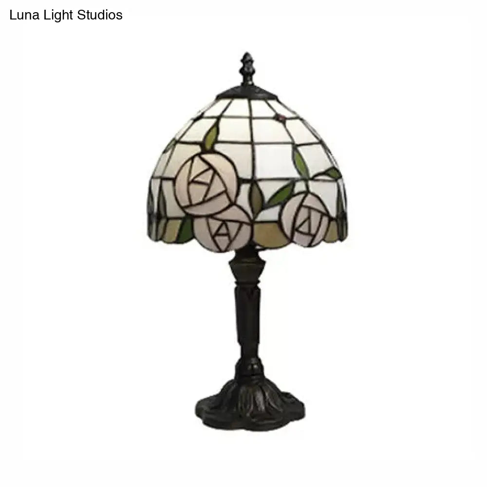 Tiffany Rose Stained Glass Table Lamp - Pink-White/Pink Decorative Standing Light For Bedroom