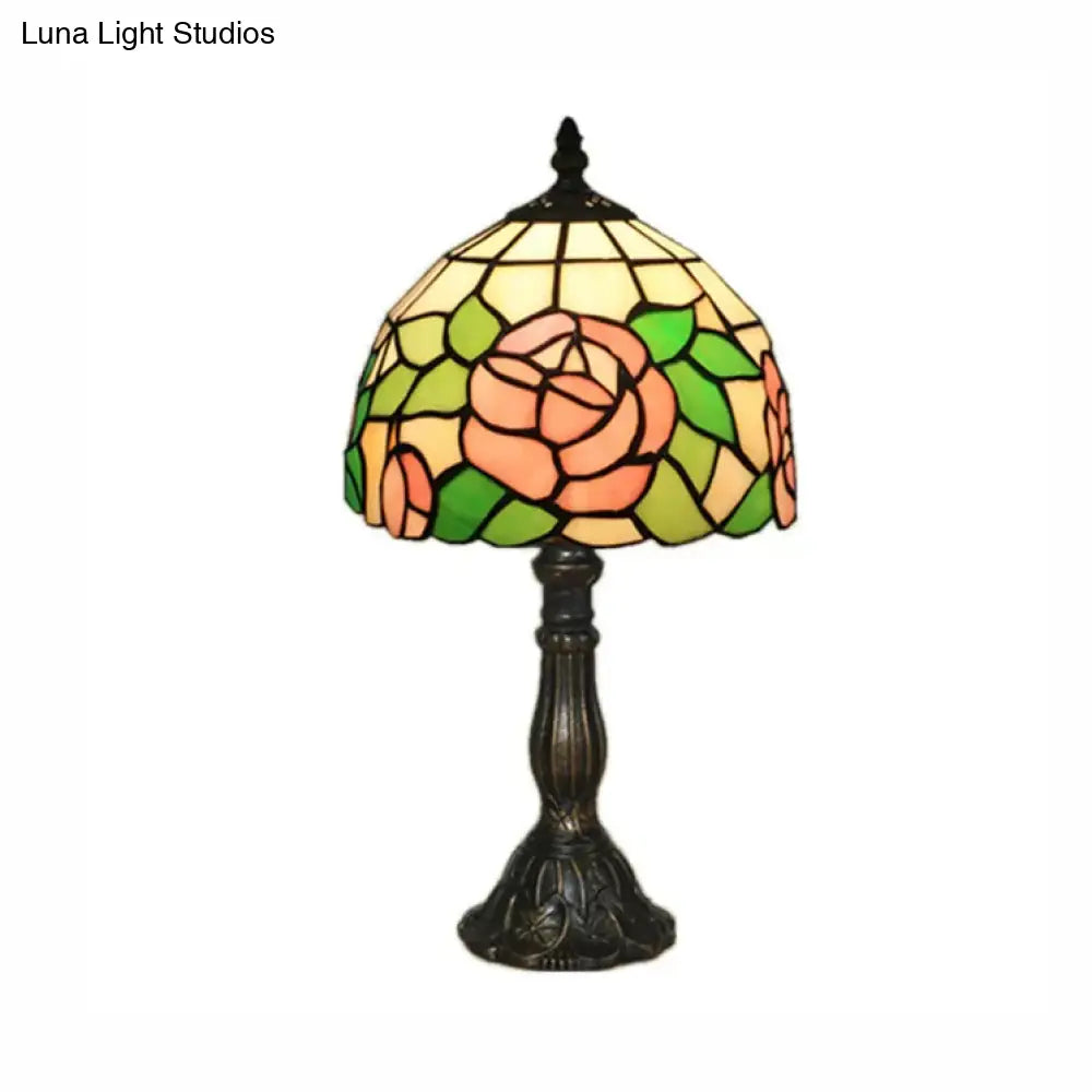 Tiffany Rose Stained Glass Table Lamp - Pink-White/Pink Decorative Standing Light For Bedroom