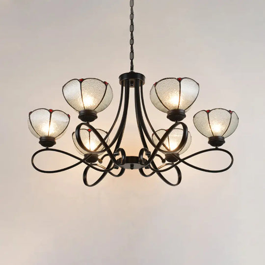 Tiffany Scalloped Chandelier: 3/6/8-Light Frosted Glass Hanging Light Fixture In Black 6 /