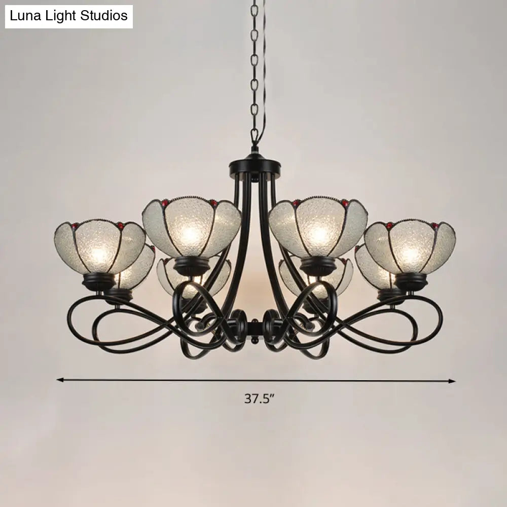 Tiffany Scalloped Chandelier: 3/6/8-Light Frosted Glass Hanging Light Fixture In Black