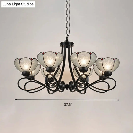 Tiffany Scalloped Chandelier: 3/6/8-Light Frosted Glass Hanging Light Fixture In Black