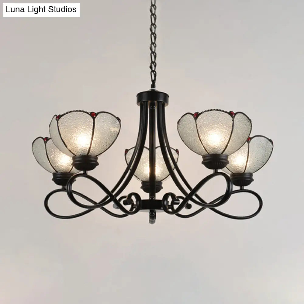 Tiffany Scalloped Chandelier Lamp - Frosted Glass Hanging Light Fixture In Black (3/6/8 Lights)