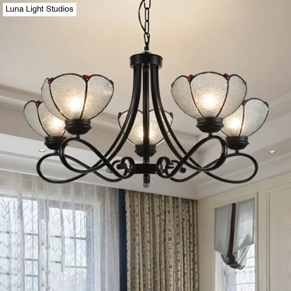 Tiffany Scalloped Chandelier Lamp - Frosted Glass Hanging Light Fixture In Black (3/6/8 Lights) 5 /