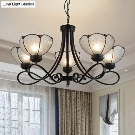 Tiffany Scalloped Chandelier Lamp - Frosted Glass Hanging Light Fixture In Black (3/6/8 Lights) 5 /