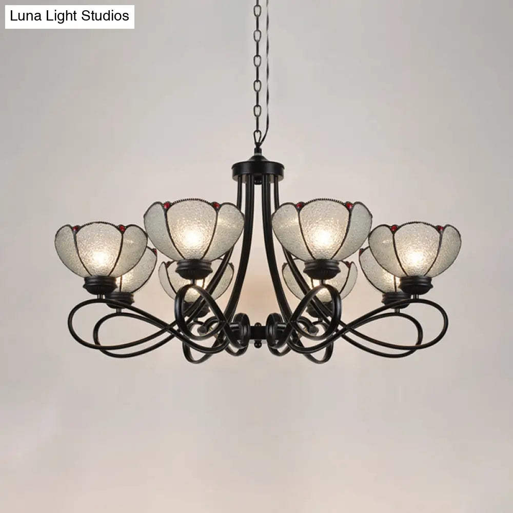 Tiffany Scalloped Chandelier: 3/6/8-Light Frosted Glass Hanging Light Fixture In Black