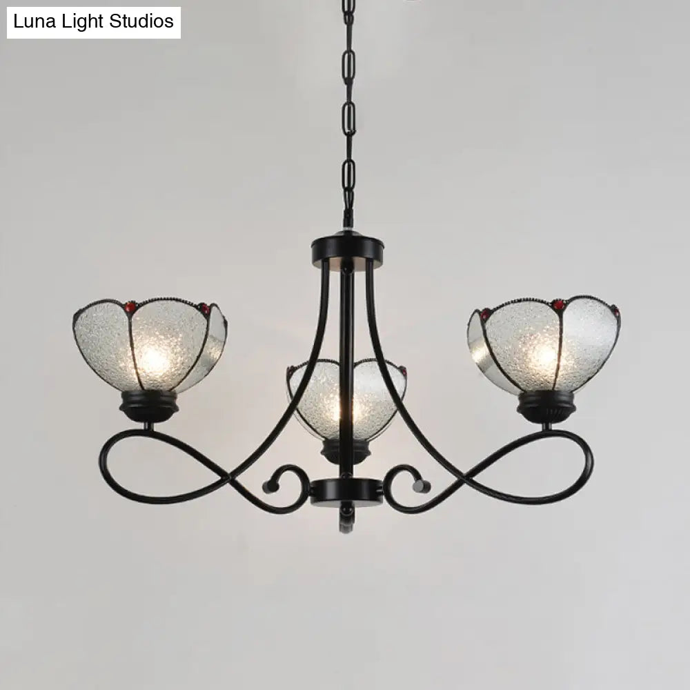 Tiffany Scalloped Chandelier: 3/6/8-Light Frosted Glass Hanging Light Fixture In Black