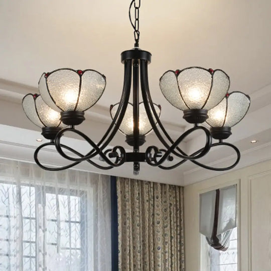 Tiffany Scalloped Chandelier: 3/6/8-Light Frosted Glass Hanging Light Fixture In Black 5 /