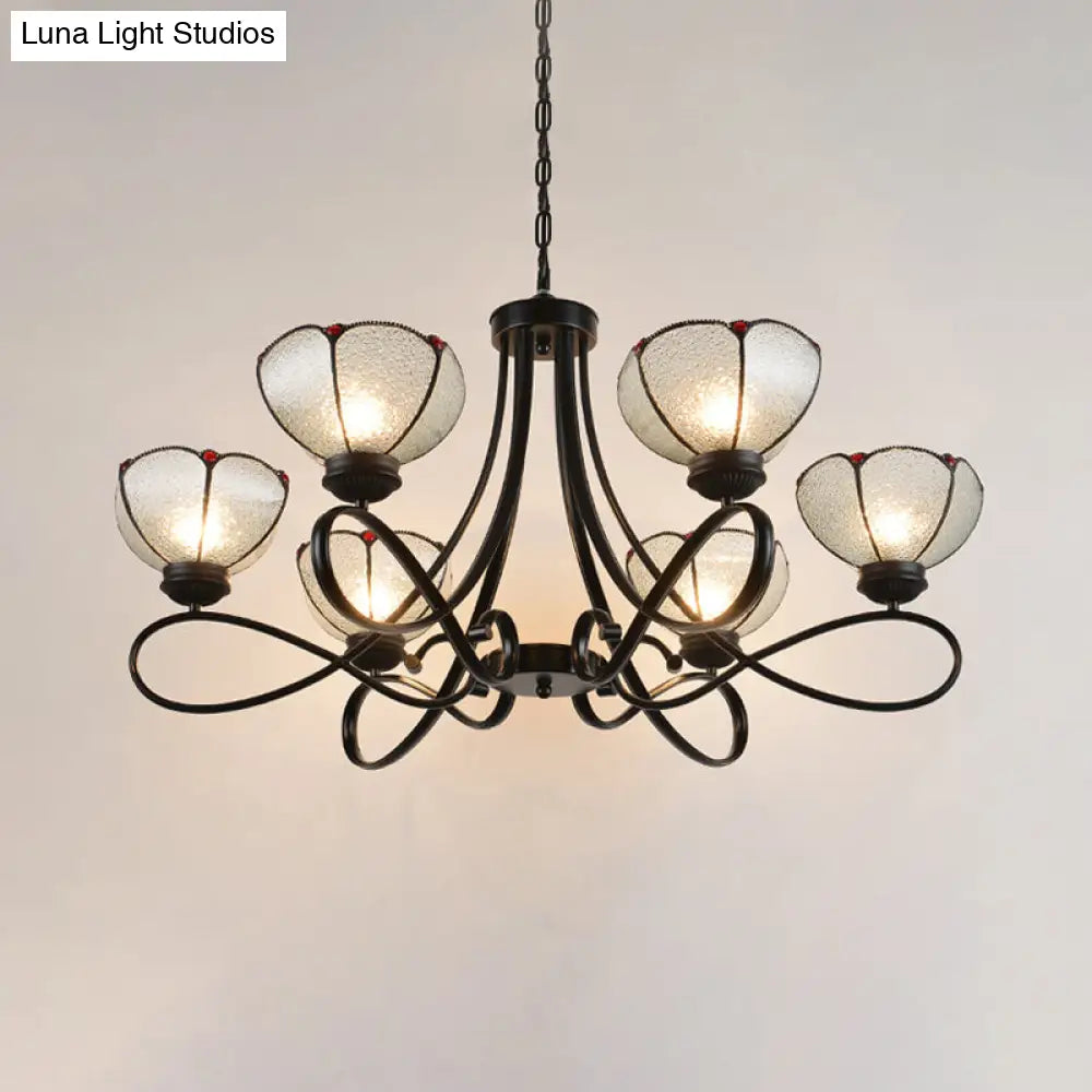 Tiffany Scalloped Chandelier Lamp - Frosted Glass Hanging Light Fixture In Black (3/6/8 Lights) 6 /