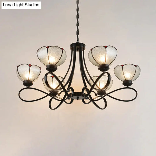 Tiffany Scalloped Chandelier Lamp - Frosted Glass Hanging Light Fixture In Black (3/6/8 Lights) 6 /