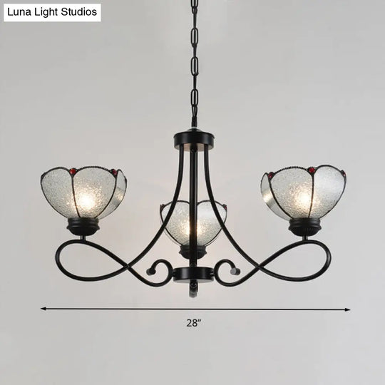 Tiffany Scalloped Chandelier Lamp - Frosted Glass Hanging Light Fixture In Black (3/6/8 Lights)