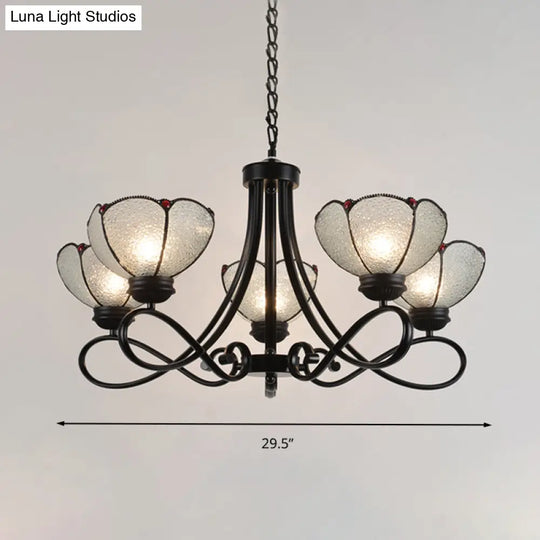 Tiffany Scalloped Chandelier: 3/6/8-Light Frosted Glass Hanging Light Fixture In Black