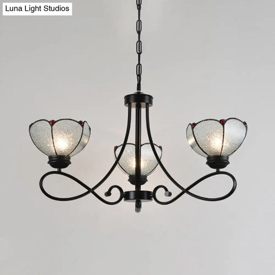 Tiffany Scalloped Chandelier Lamp - Frosted Glass Hanging Light Fixture In Black (3/6/8 Lights)