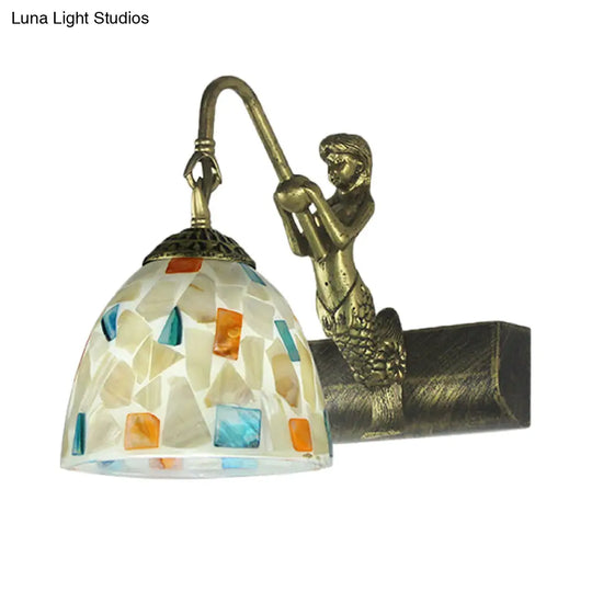 Tiffany Shell Bowl Wall Sconce With Mermaid Backplate