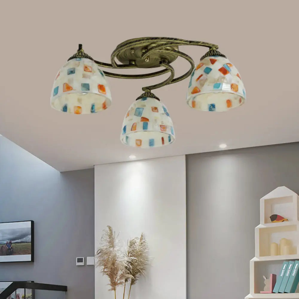 Tiffany Shell Dome Ceiling Light - 3/9/11 White Flush Mount For Living Room 3 /