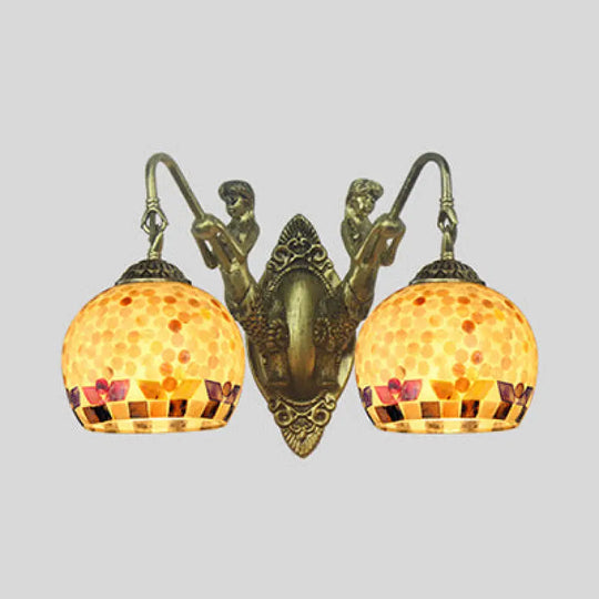 Tiffany Shell Mosaic Wall Mount Light Fixture With Mermaid Decoration - Beige/White-Yellow/Blue